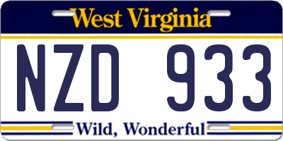 WV license plate NZD933