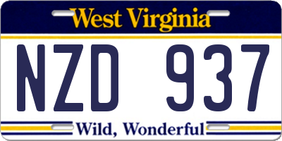 WV license plate NZD937