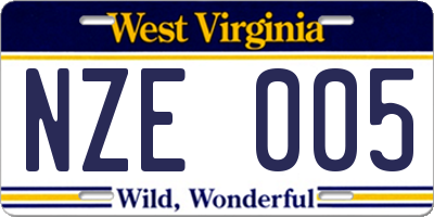 WV license plate NZE005