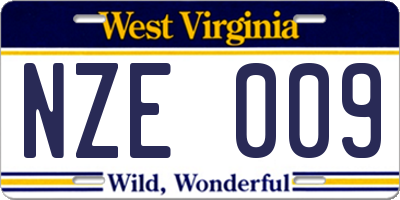 WV license plate NZE009