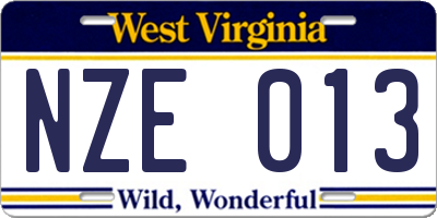 WV license plate NZE013