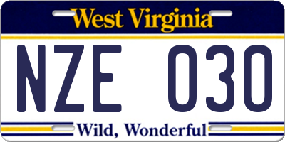 WV license plate NZE030