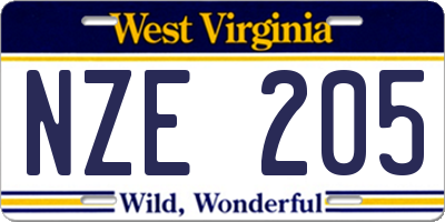 WV license plate NZE205