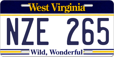 WV license plate NZE265