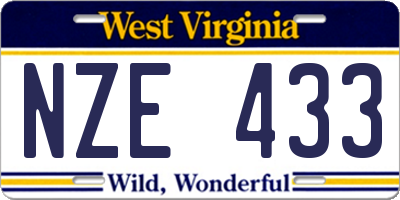 WV license plate NZE433