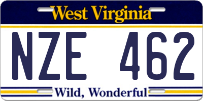WV license plate NZE462