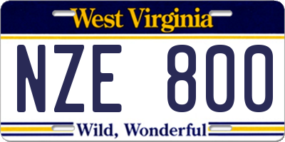 WV license plate NZE800
