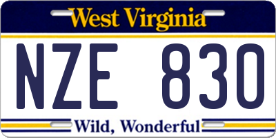 WV license plate NZE830