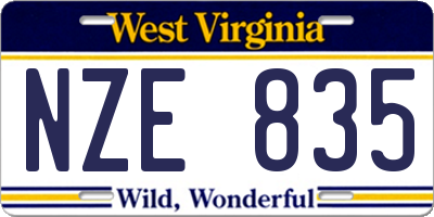 WV license plate NZE835