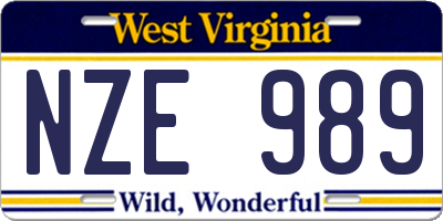 WV license plate NZE989