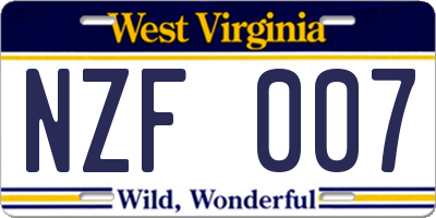 WV license plate NZF007