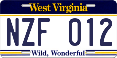 WV license plate NZF012