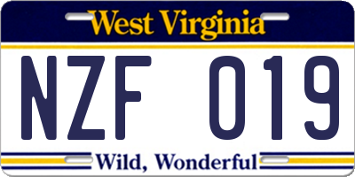 WV license plate NZF019