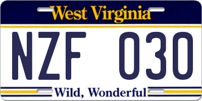 WV license plate NZF030
