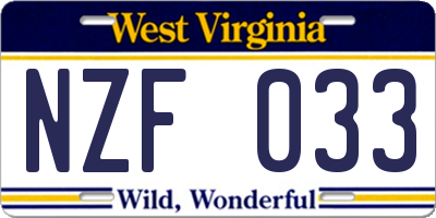 WV license plate NZF033