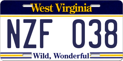 WV license plate NZF038