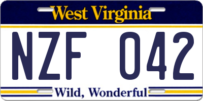 WV license plate NZF042