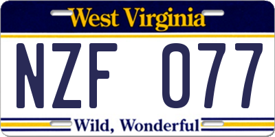 WV license plate NZF077