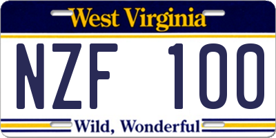 WV license plate NZF100