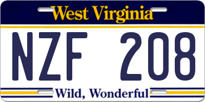 WV license plate NZF208