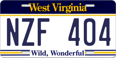 WV license plate NZF404