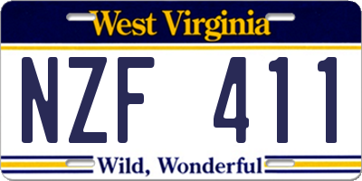 WV license plate NZF411