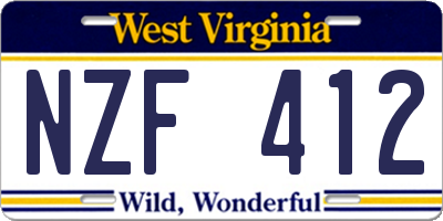 WV license plate NZF412