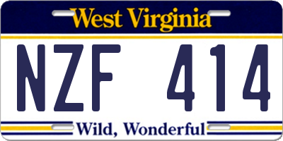 WV license plate NZF414