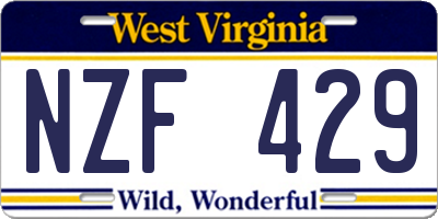WV license plate NZF429