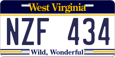 WV license plate NZF434