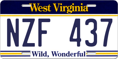 WV license plate NZF437