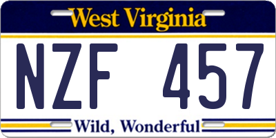 WV license plate NZF457