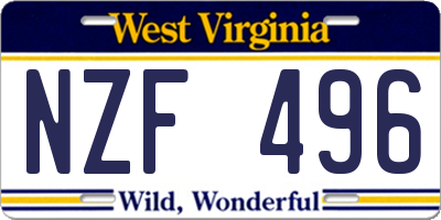 WV license plate NZF496