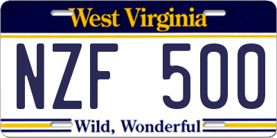 WV license plate NZF500
