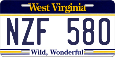 WV license plate NZF580