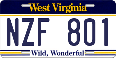 WV license plate NZF801