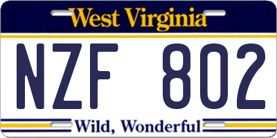 WV license plate NZF802