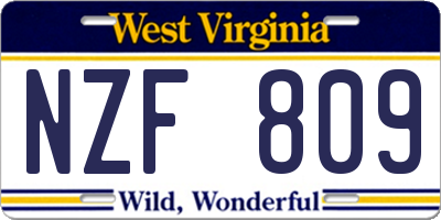 WV license plate NZF809