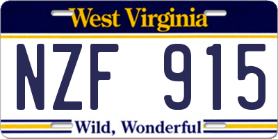 WV license plate NZF915