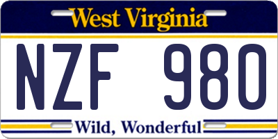 WV license plate NZF980
