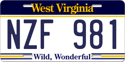 WV license plate NZF981