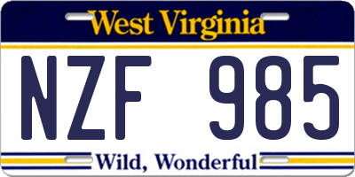 WV license plate NZF985
