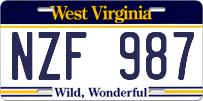 WV license plate NZF987