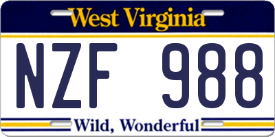 WV license plate NZF988