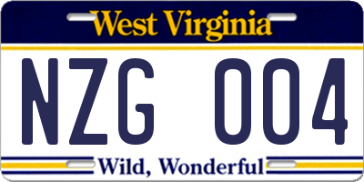 WV license plate NZG004