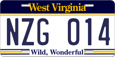 WV license plate NZG014
