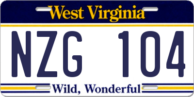 WV license plate NZG104
