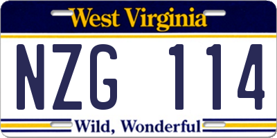 WV license plate NZG114