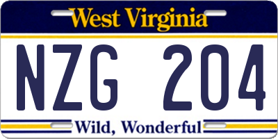 WV license plate NZG204