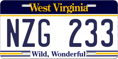 WV license plate NZG233